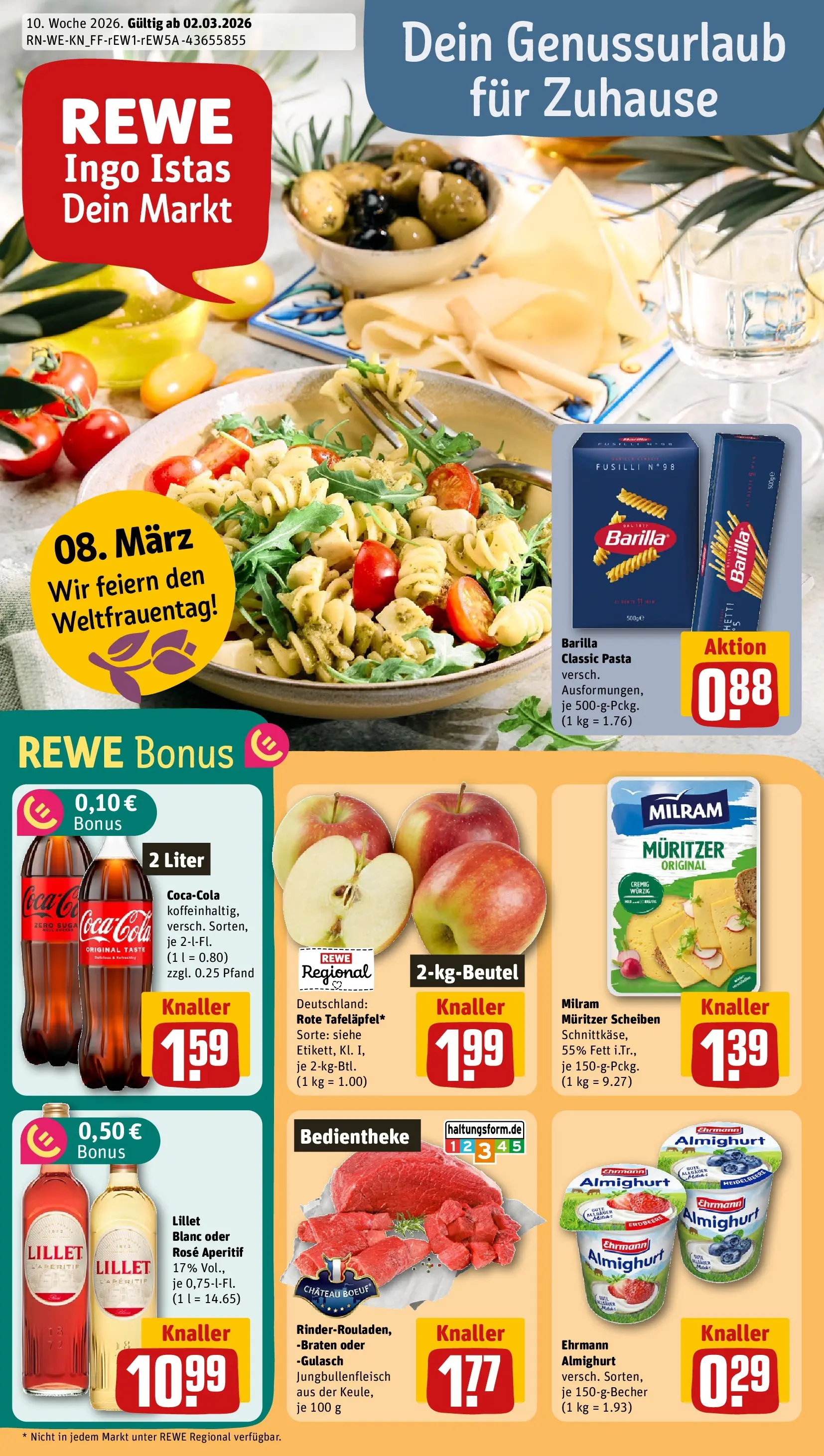 REWE Prospekt ab 01.03.2026 zum Blättern » Angebote | Seite: 1 | Produkte: Coca cola, Ehrmann almighurt, Barilla, Lillet