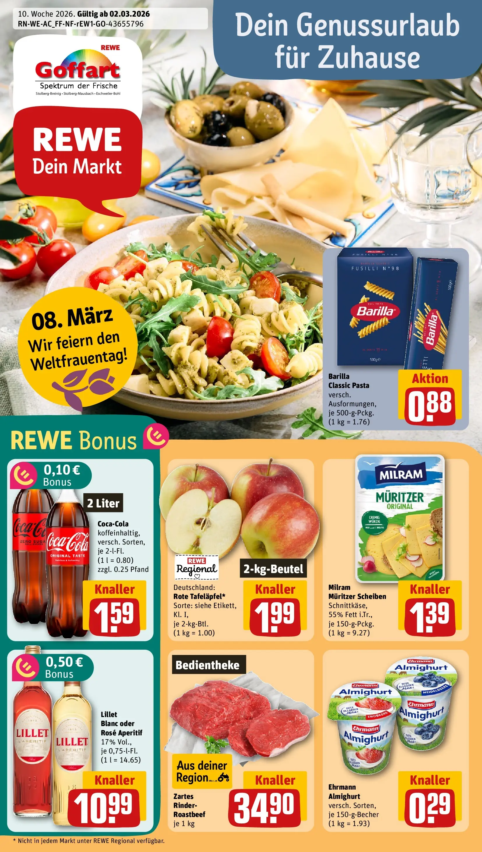 REWE Prospekt ab 01.03.2026 zum Blättern » Angebote | Seite: 1 | Produkte: Coca cola, Ehrmann almighurt, Cola, Lillet