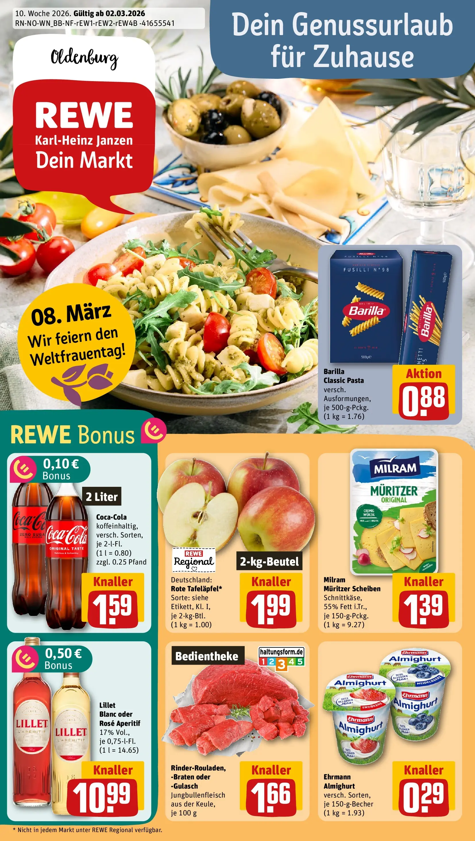 REWE Prospekt ab 01.03.2026 zum Blättern » Angebote | Seite: 1 | Produkte: Coca cola, Barilla, Lillet, Gulasch