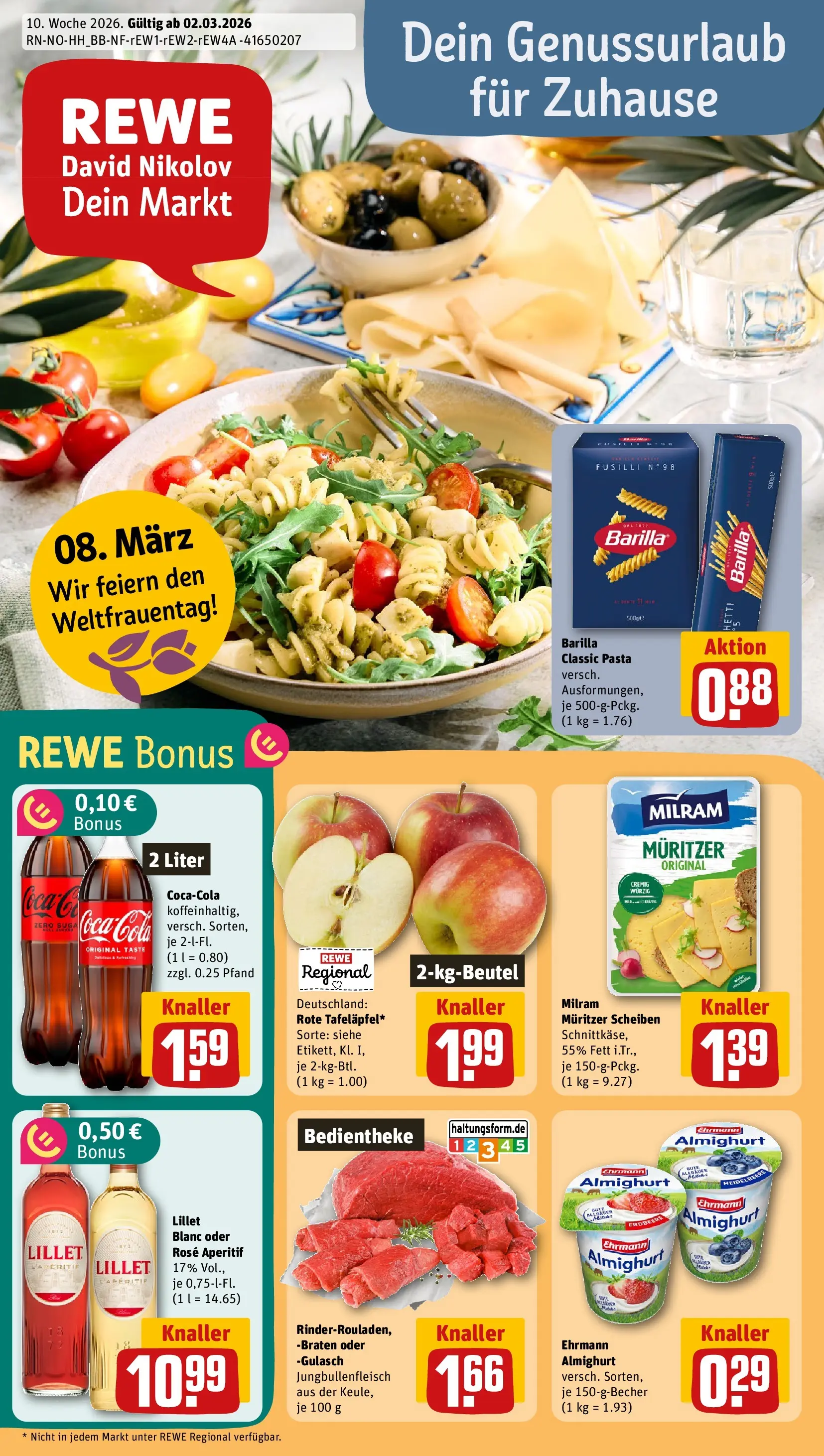 REWE Prospekt ab 01.03.2026 zum Blättern » Angebote | Seite: 1 | Produkte: Coca cola, Barilla, Milram, Pasta