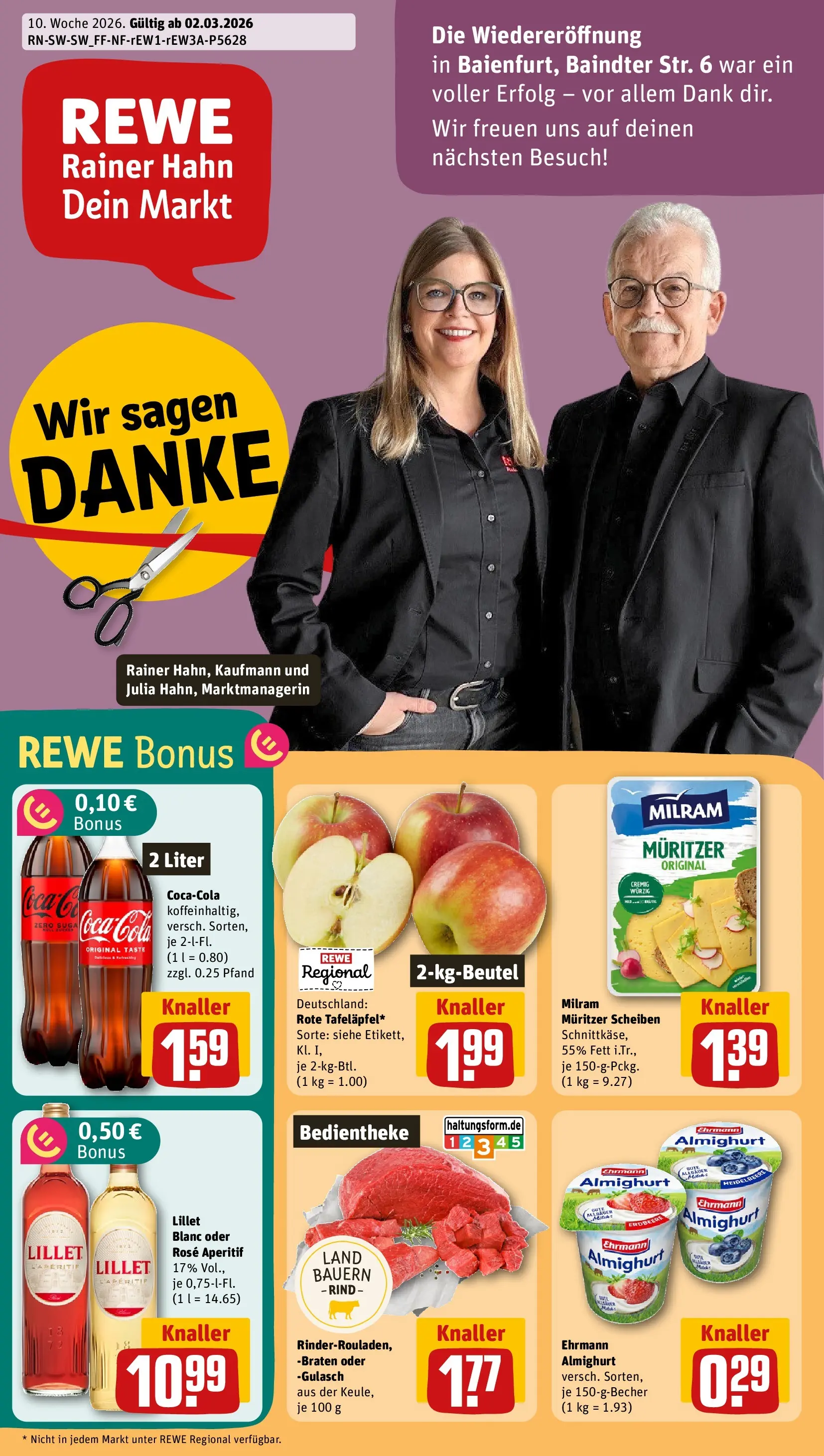 REWE Prospekt ab 01.03.2026 zum Blättern » Angebote | Seite: 1 | Produkte: Ehrmann almighurt, Lillet, Milram, Gulasch