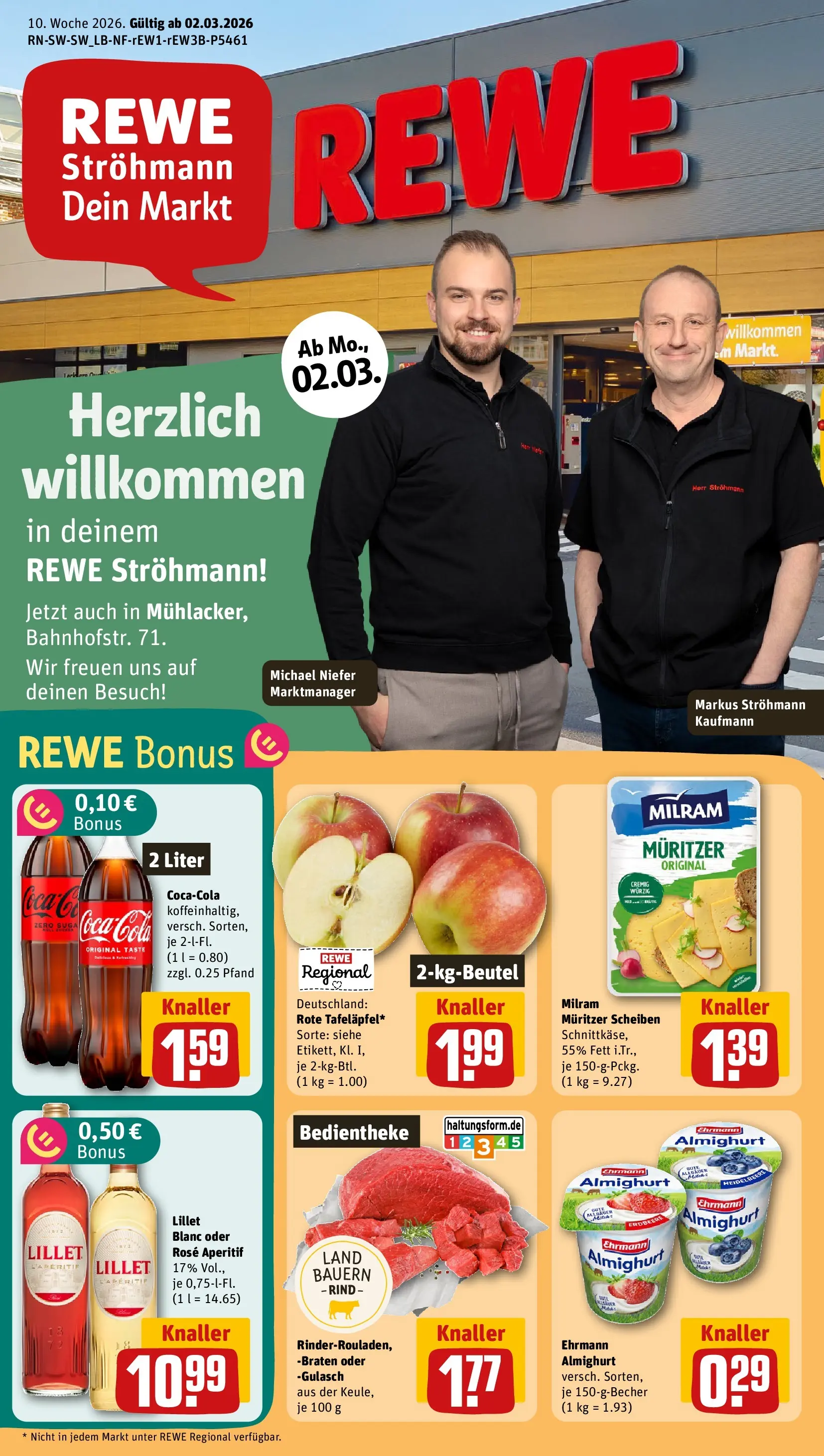 REWE Prospekt ab 01.03.2026 zum Blättern » Angebote | Seite: 1 | Produkte: Ehrmann almighurt, Lillet, Milram, Gulasch