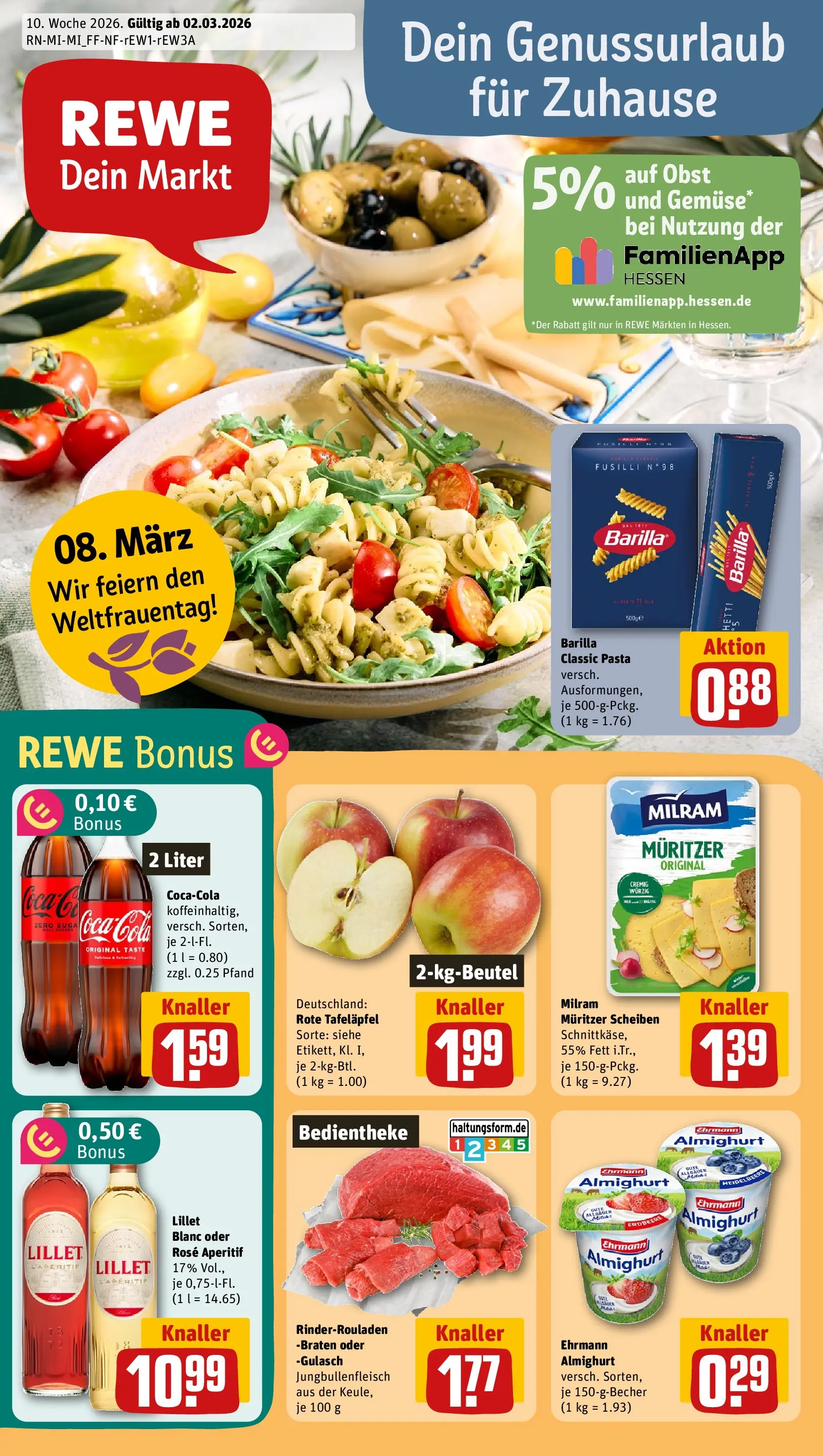 REWE Prospekt ab 01.03.2026 zum Blättern » Angebote | Seite: 1 | Produkte: Lillet, Obst, Milram, Gulasch