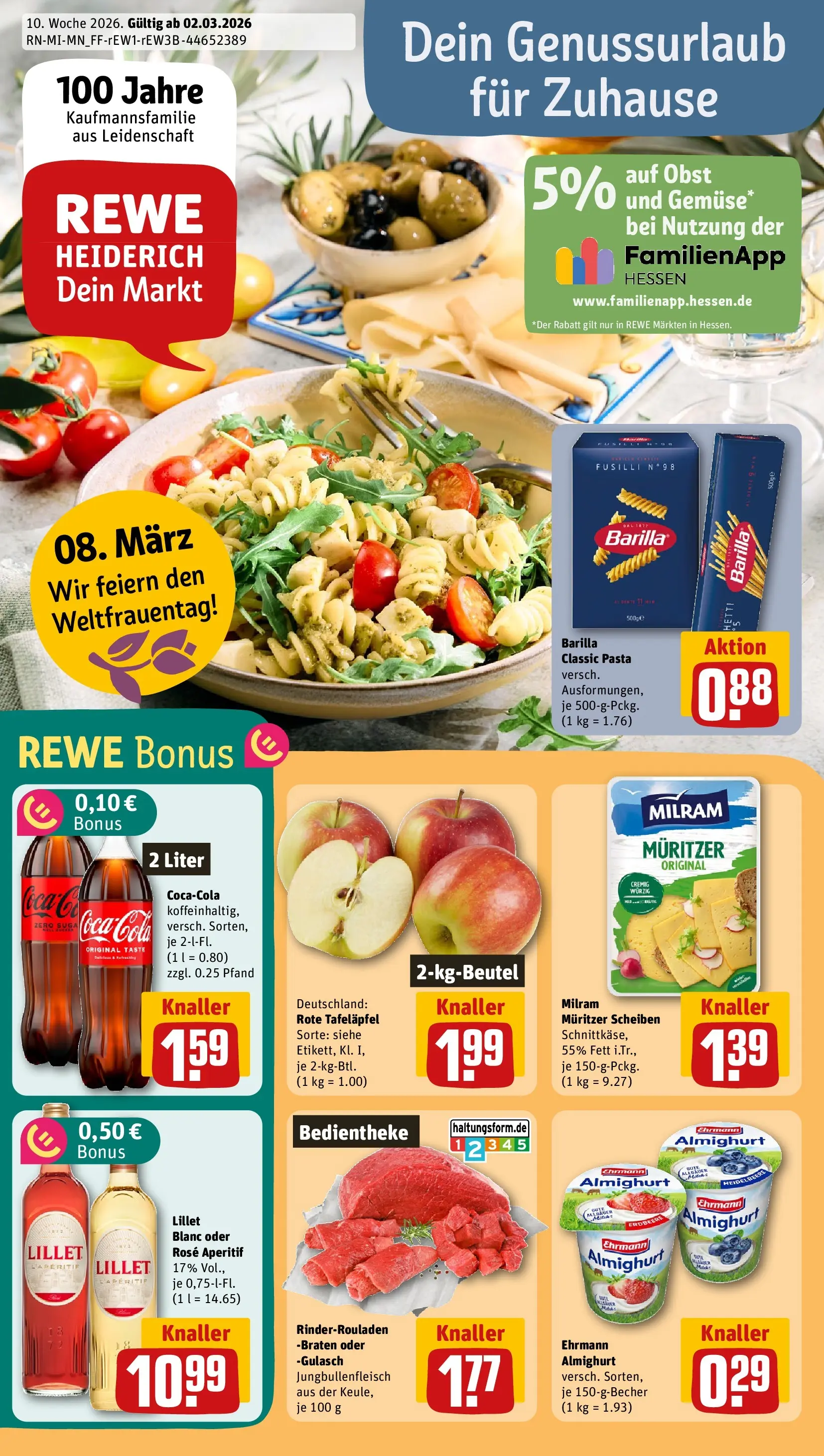 REWE Prospekt ab 02.03.2026 zum Blättern » Angebote | Seite: 1 | Produkte: Barilla, Lillet, Obst, Pasta