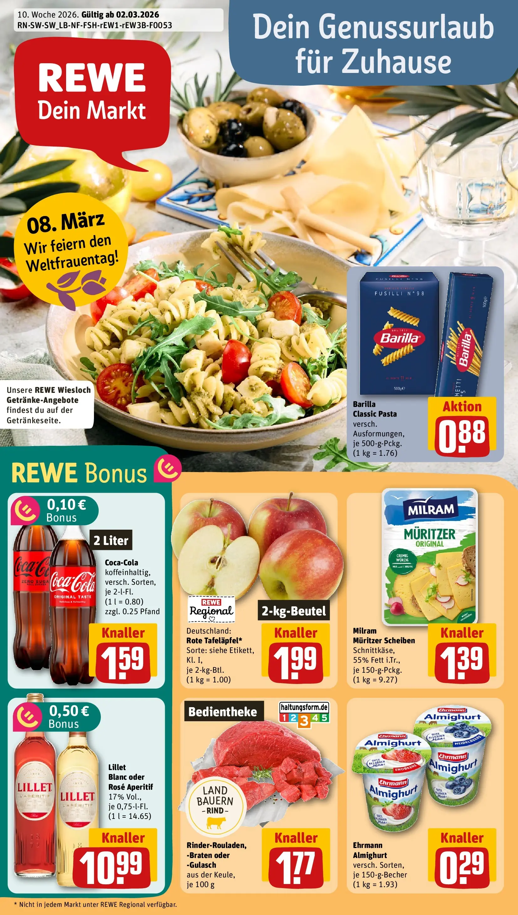REWE Prospekt ab 02.03.2026 zum Blättern » Angebote | Seite: 1 | Produkte: Coca cola, Cola, Barilla, Milram