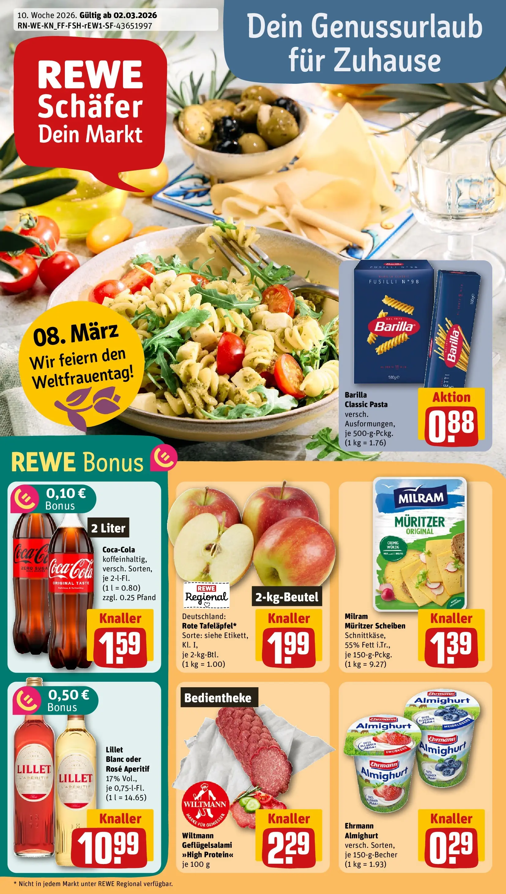 REWE Prospekt ab 02.03.2026 zum Blättern » Angebote | Seite: 1 | Produkte: Coca cola, Ehrmann almighurt, Pasta, Salami