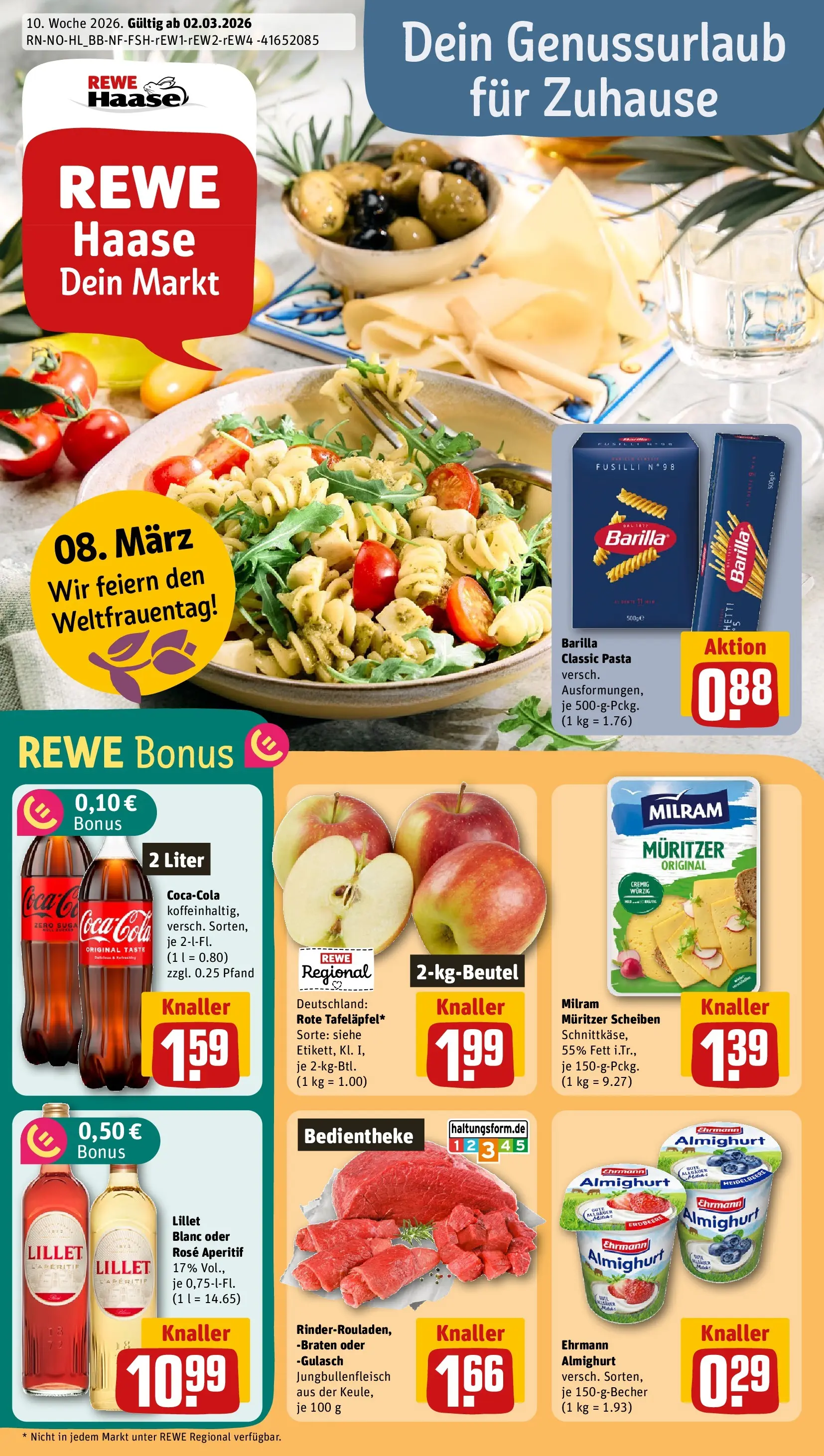 REWE Prospekt ab 02.03.2026 zum Blättern » Angebote | Seite: 1 | Produkte: Ehrmann almighurt, Barilla, Lillet, Pasta