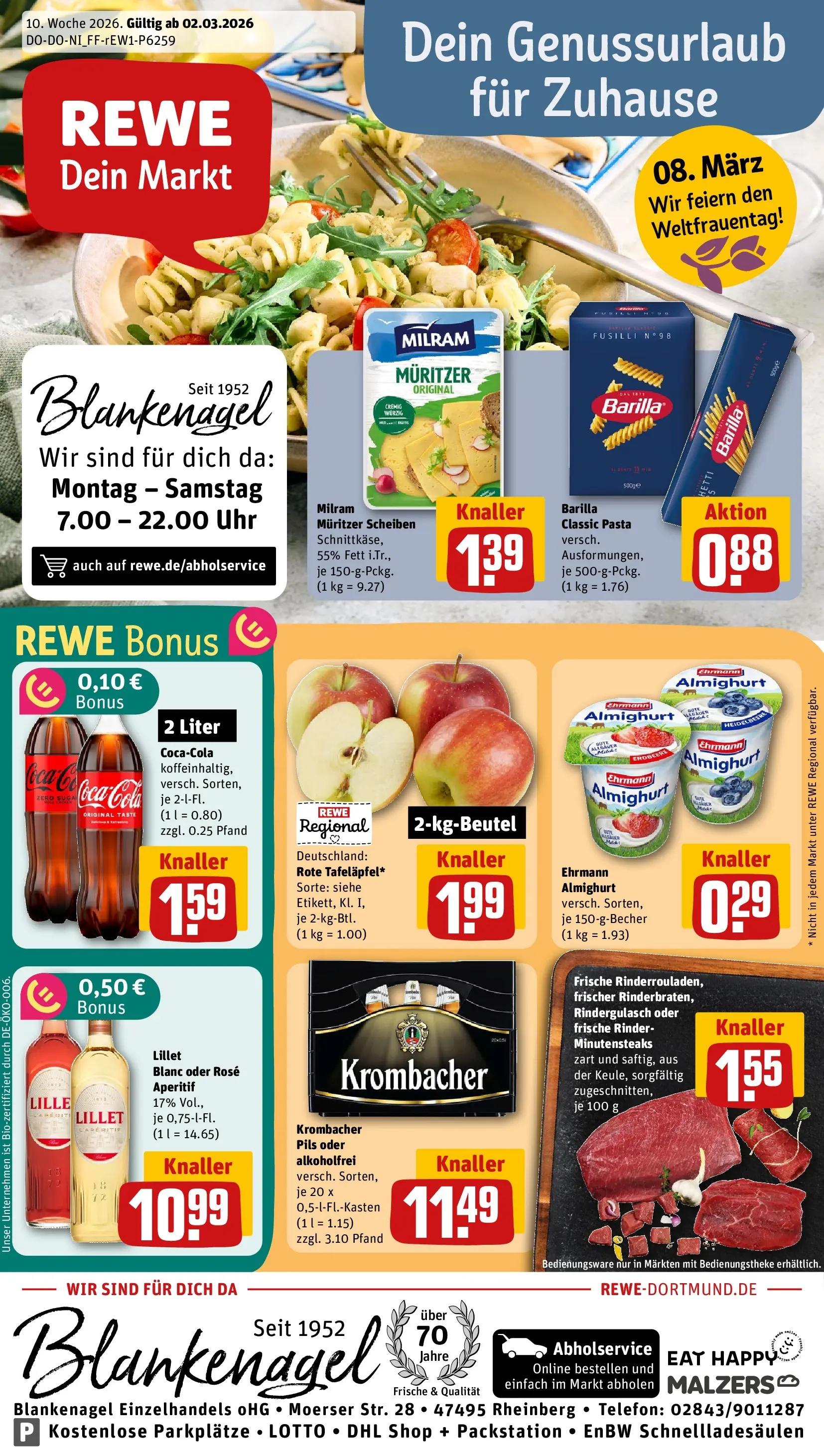 REWE Prospekt ab 02.03.2026 zum Blättern » Angebote | Seite: 1 | Produkte: Ehrmann almighurt, Cola, Barilla, Pasta