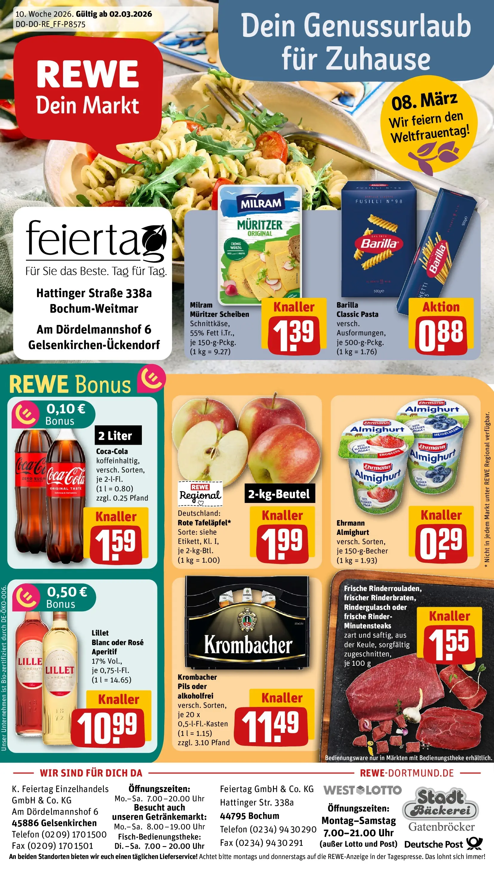 REWE Prospekt ab 02.03.2026 zum Blättern » Angebote | Seite: 1 | Produkte: Ehrmann almighurt, Cola, Pils, Lillet