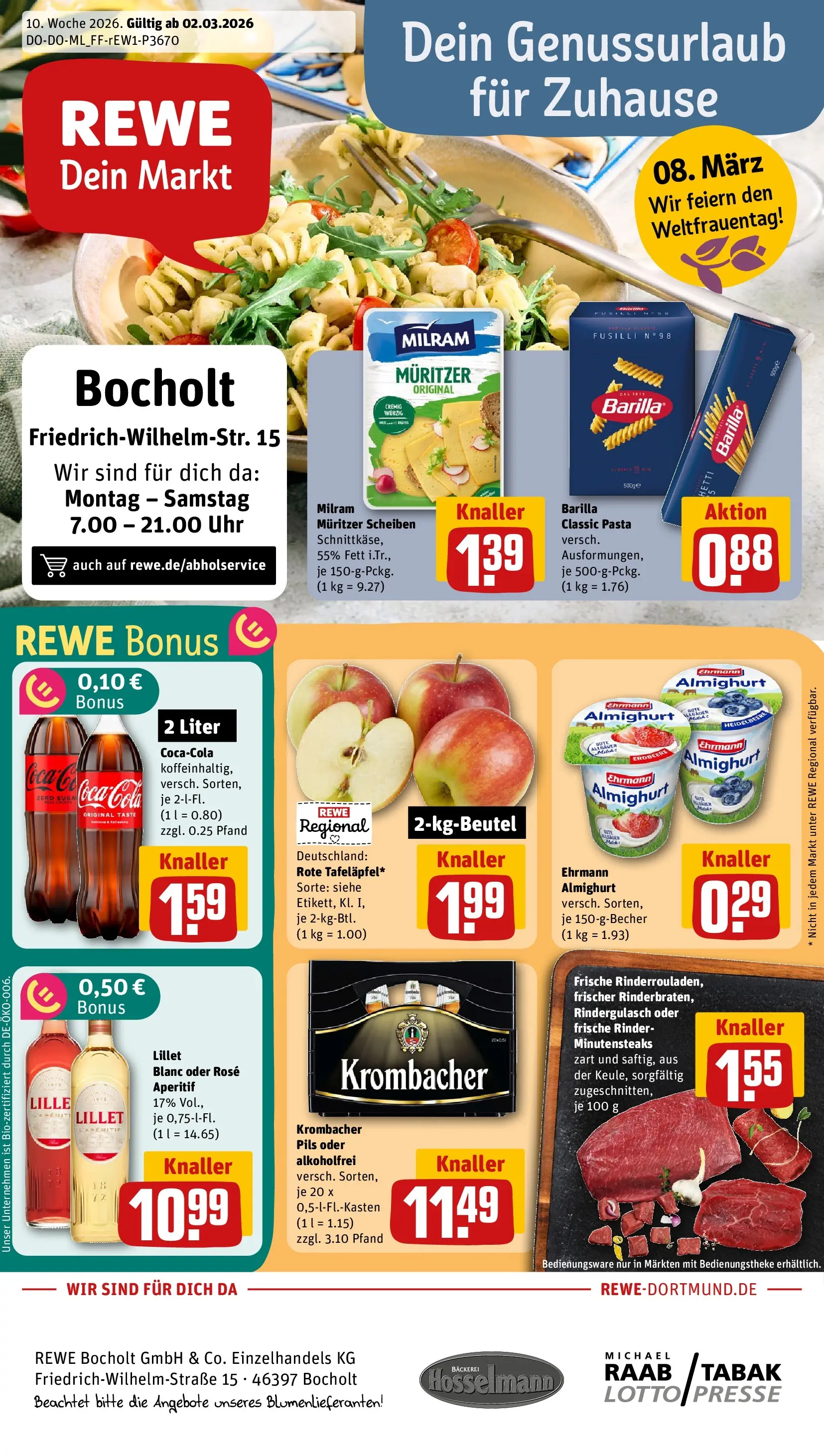 REWE Prospekt ab 02.03.2026 zum Blättern » Angebote | Seite: 1 | Produkte: Presse, Bäckerei, Cola, Uhr