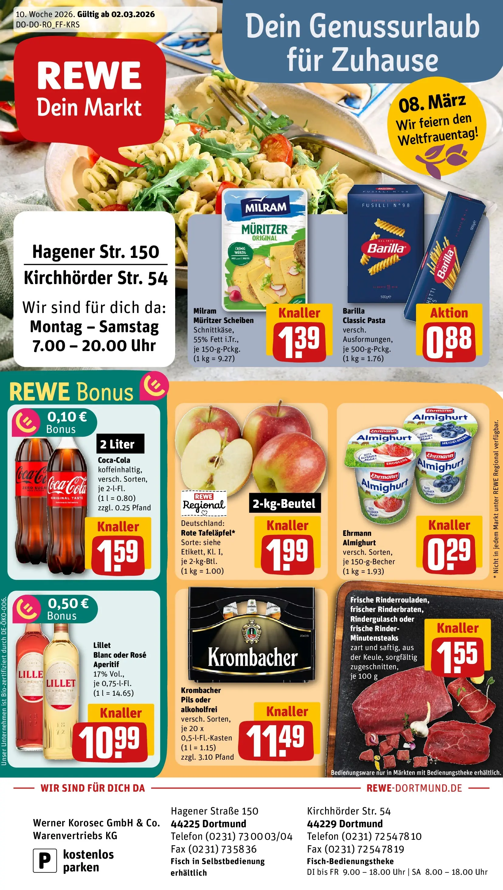 REWE Prospekt ab 02.03.2026 zum Blättern » Angebote | Seite: 1 | Produkte: Cola, Barilla, Milram, Telefon