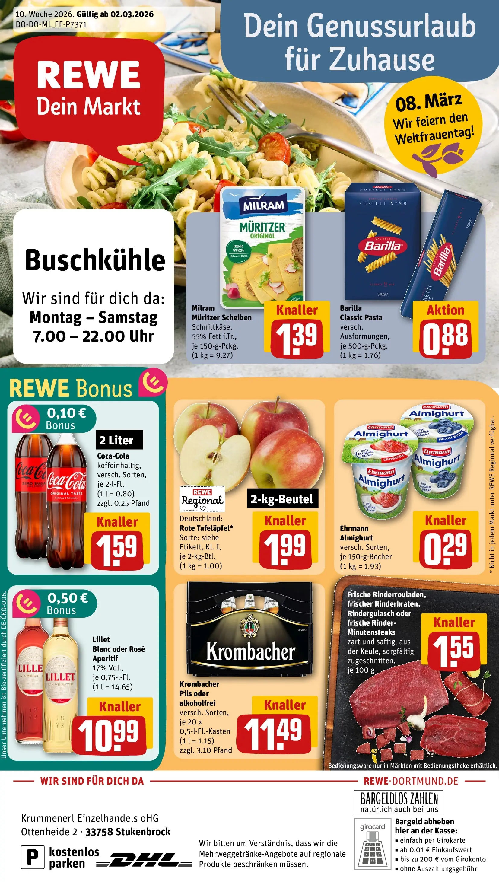 REWE Prospekt ab 02.03.2026 zum Blättern » Angebote | Seite: 1 | Produkte: Ehrmann almighurt, Barilla, Pasta, Uhr