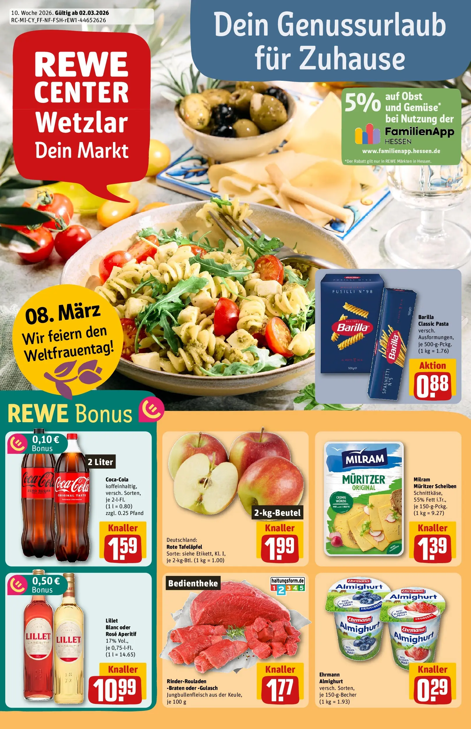 REWE Prospekt ab 02.03.2026 zum Blättern » Angebote | Seite: 1 | Produkte: Rinderrouladen, Lillet, Obst, Milram