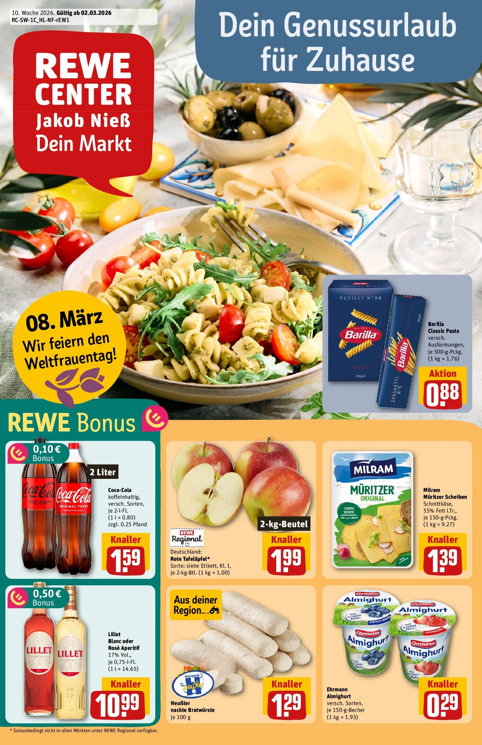 REWE Prospekt ab 02.03.2026 zum Blättern » Angebote | Seite: 1 | Produkte: Coca cola, Ehrmann almighurt, Lillet, Pasta