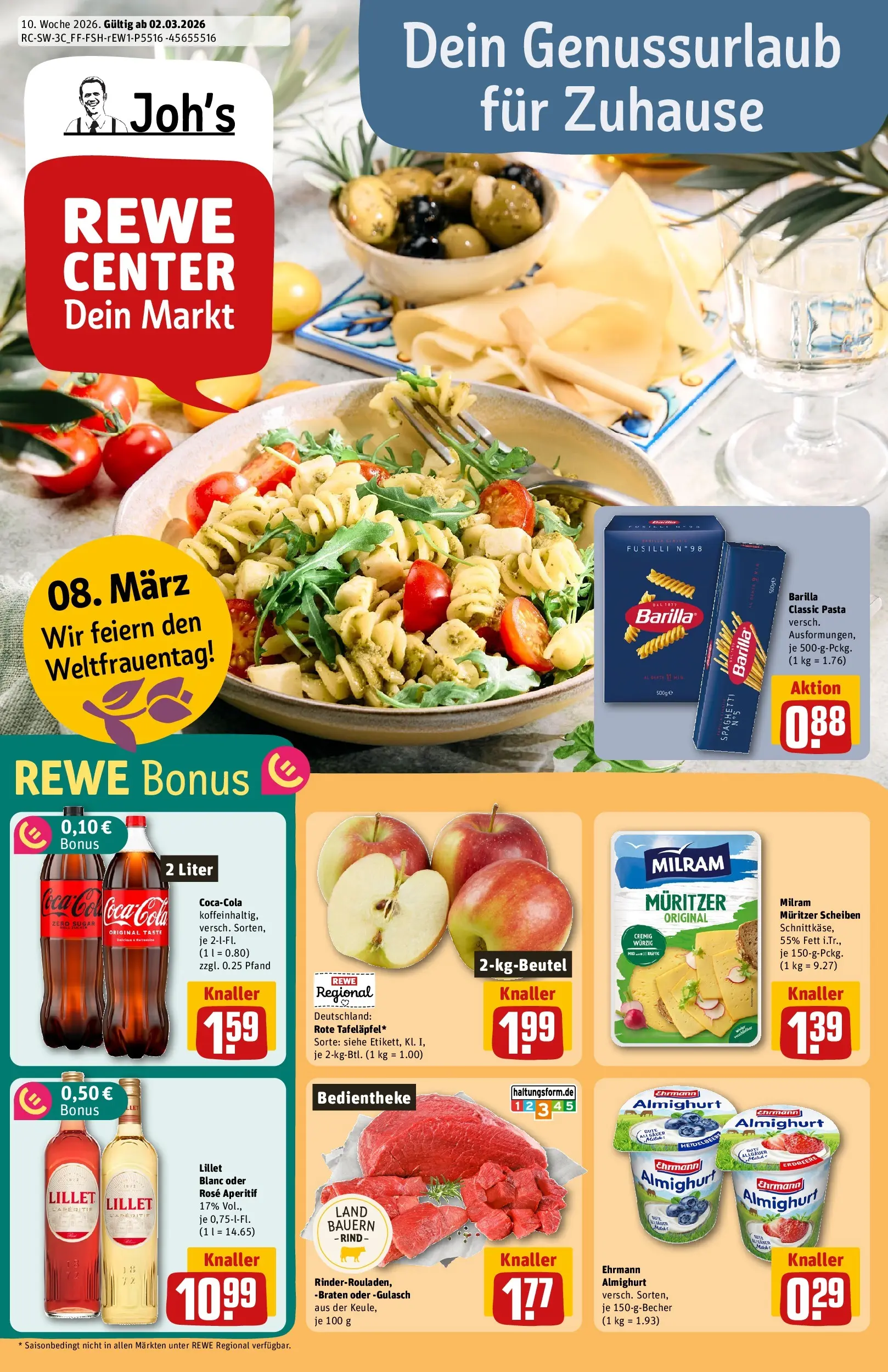 REWE Prospekt ab 02.03.2026 zum Blättern » Angebote | Seite: 1 | Produkte: Cola, Barilla, Lillet, Pasta