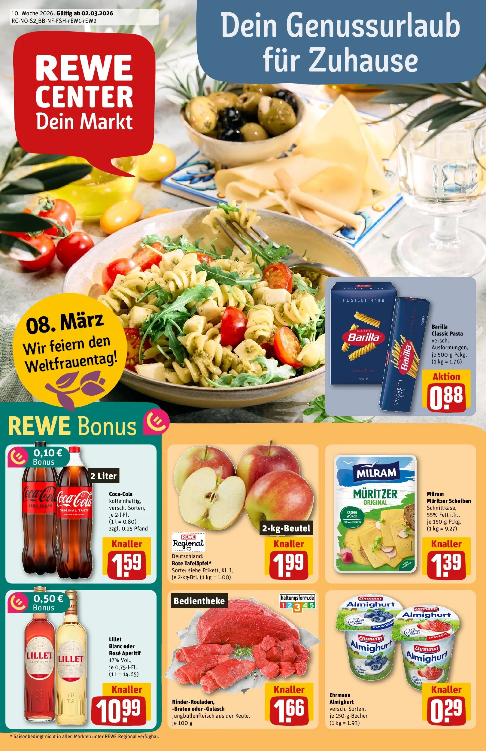 REWE Prospekt ab 02.03.2026 zum Blättern » Angebote | Seite: 1 | Produkte: Coca cola, Barilla, Milram, Gulasch