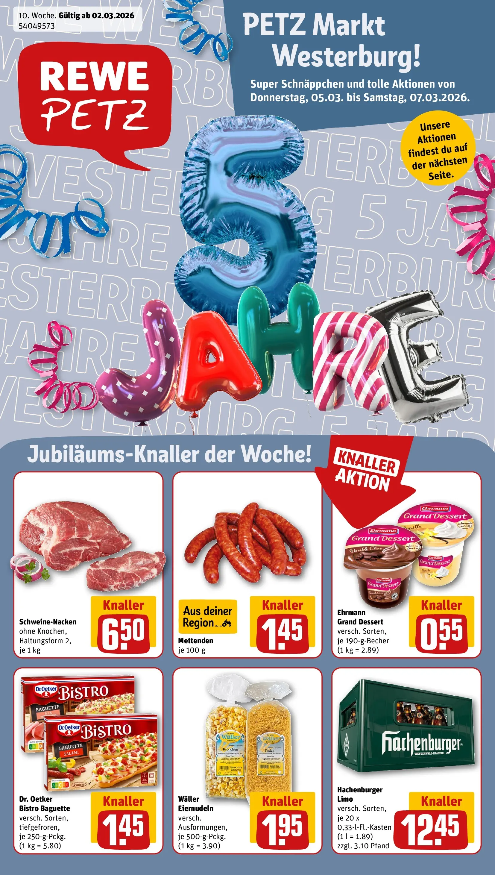 REWE Prospekt ab 02.03.2026 zum Blättern » Angebote | Seite: 1 | Produkte: Ehrmann grand dessert, Schweinenacken, Baguette, Salami