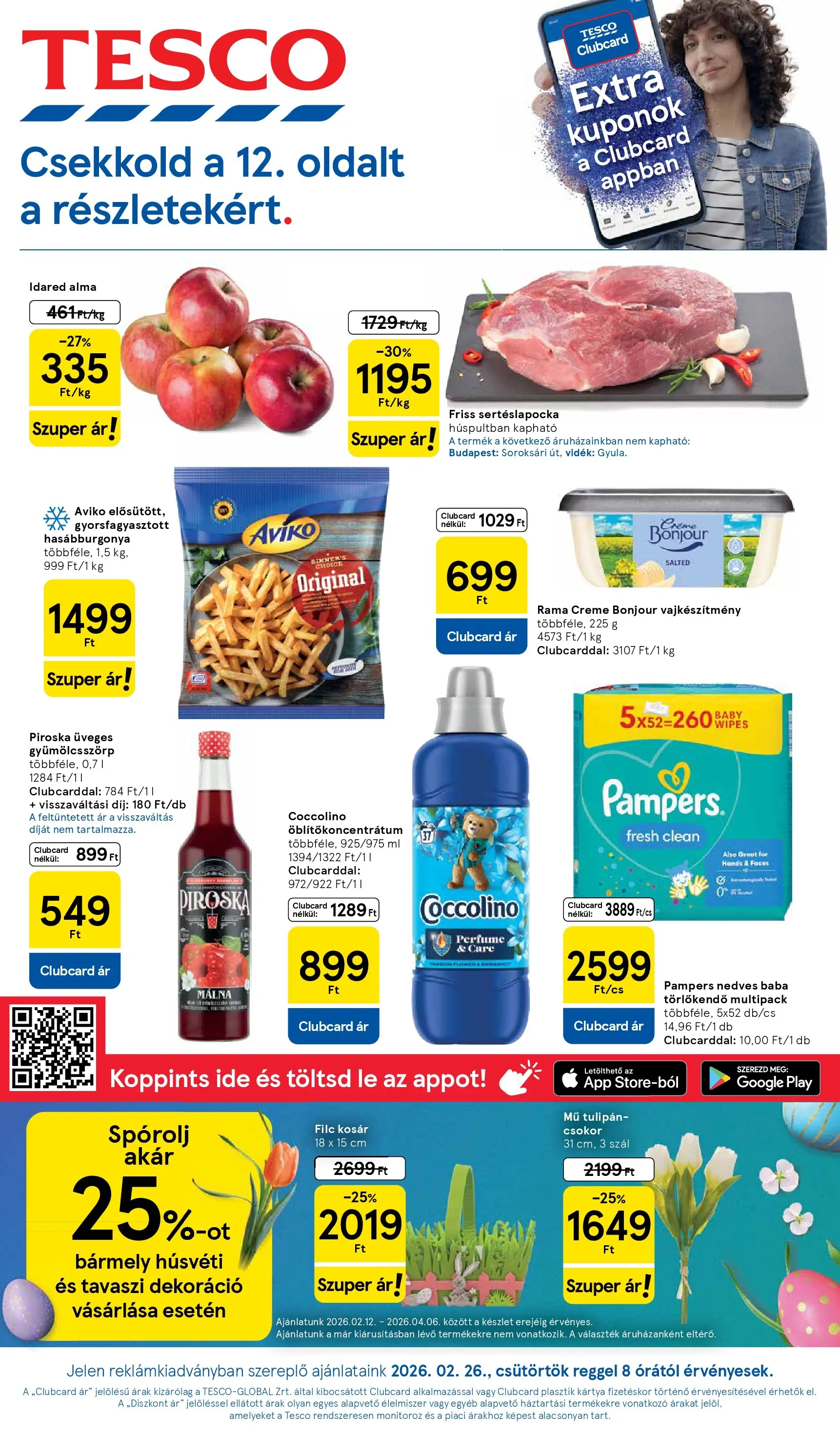 Tesco Hipermarket - Aktuális akciós újság - 2026.02.26.-tól - online | Oldal: 1 | Termékek: Pampers, Málna, Sertéslapocka, Kosár