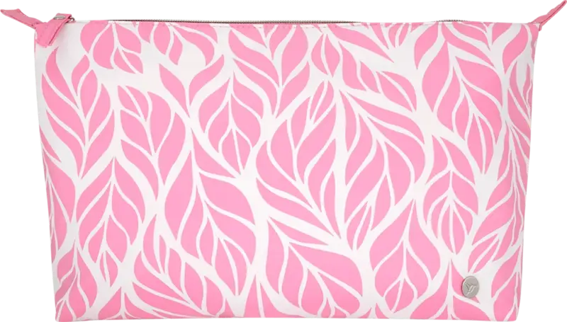 man&ograve;u Kulturbeutel pink wei&szlig; mit Bl&auml;ttermotiv