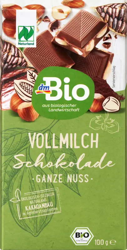 dmBio Schokolade Vollmilch ganze Nuss