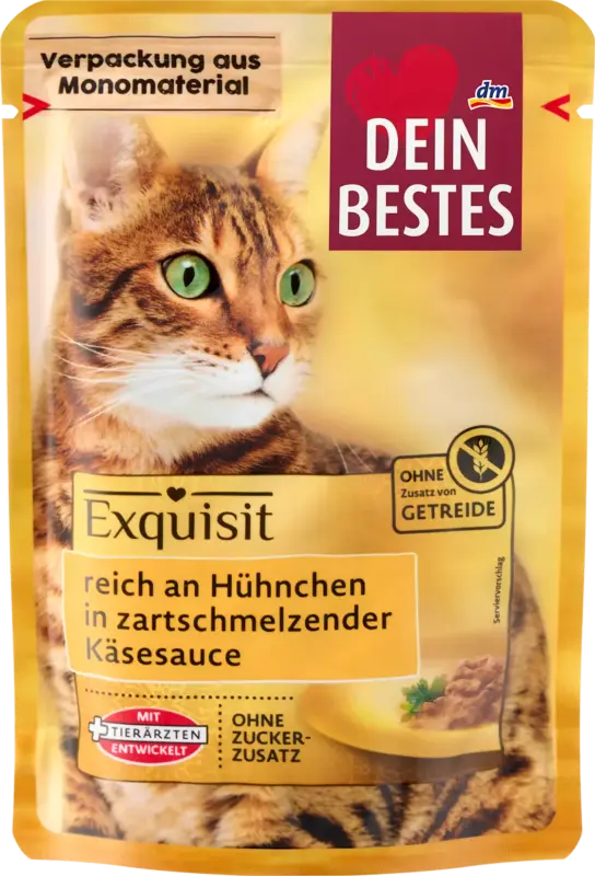 Dein Bestes Nassfutter Katze Exquisit reich an H&uuml;hnchen in K&auml;sesauce