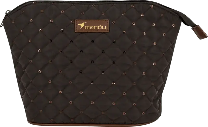 man&ograve;u Kulturbeutel mit Pailetten dunkelbraun