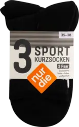 nur die Sport Kurzsocken schwarz, Gr. 35 - 38 (3 Paar)