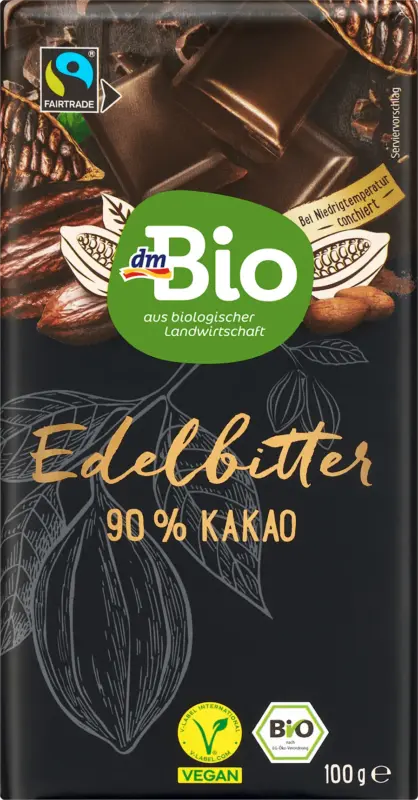 dmBio Schokolade Edelbitter 90 % Kakao