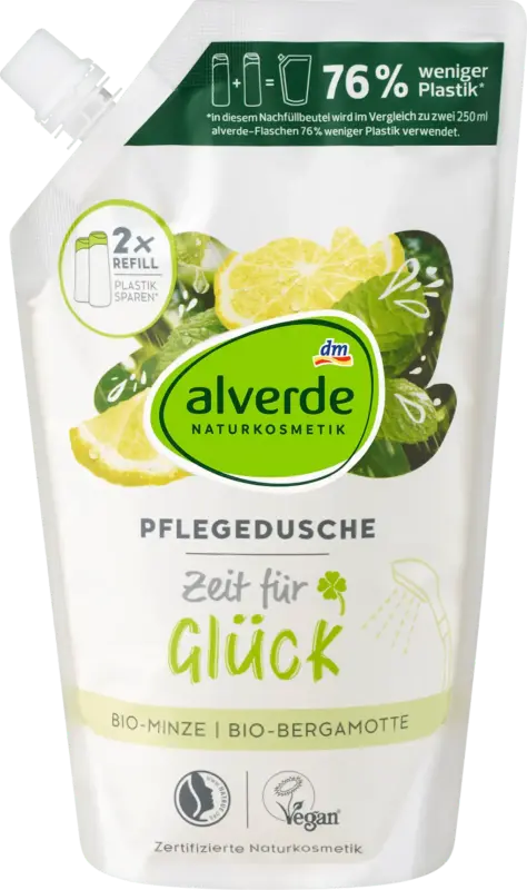 alverde NATURKOSMETIK Pflegedusche Zeit f&uuml;r Gl&uuml;ck Nachf&uuml;llbeutel