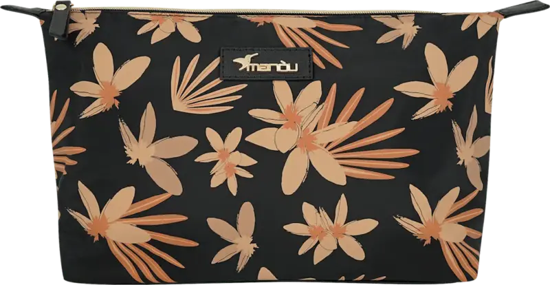 man&ograve;u Kulturbeutel schwarz mit Bl&uuml;ten