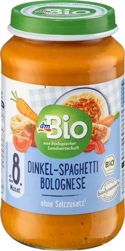dmBio Men&uuml; Dinkel-Spaghetti Bolognese ab dem 8. Monat