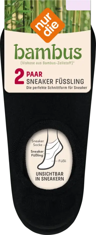 nur die Bambus F&uuml;sslinge Socken schwarz, Gr. 39 - 42 (2 Paar)