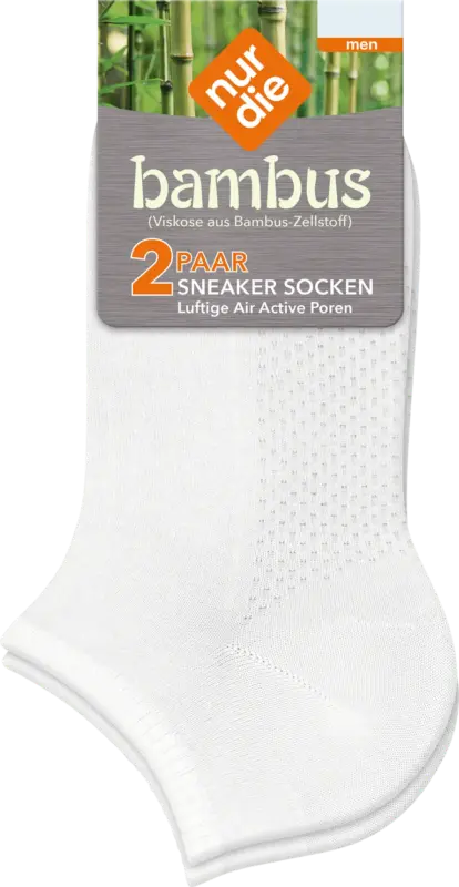 nur der Bambus Sneaker Socken Herren wei&szlig;, Gr. 39 - 42 (2 Paar)