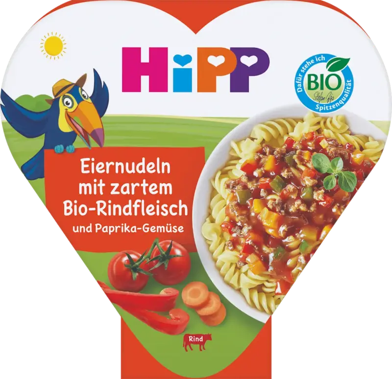 HiPP Kinderteller Eiernudeln mit zartem Rindfleisch und Paprika-Gem&uuml;se ab 1 Jahr