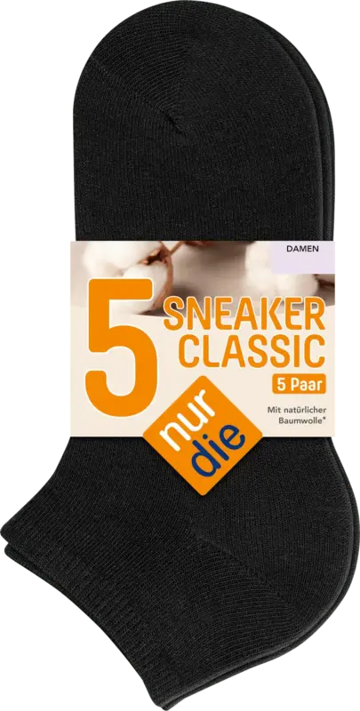 nur die Sneaker Socken Classic Damen schwarz, Gr. 35-38 (5 Paar)