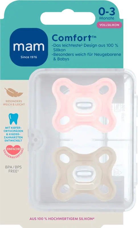 mam Schnuller Comfort Silikon pink/grau 0-3 Monate