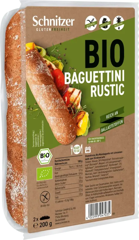 Schnitzer Br&ouml;tchen Bio Baguettini Rustic glutenfrei (2 St&uuml;ck)
