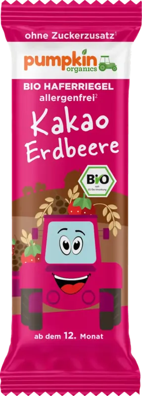 pumpkin organics Fruchtriegel mit Hafer, Kakao und Erdbeere ab 12 Monaten