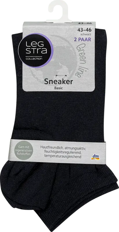 Legstra Sneaker Basic Socken schwarz, Gr. 43-46 (2 Paar)