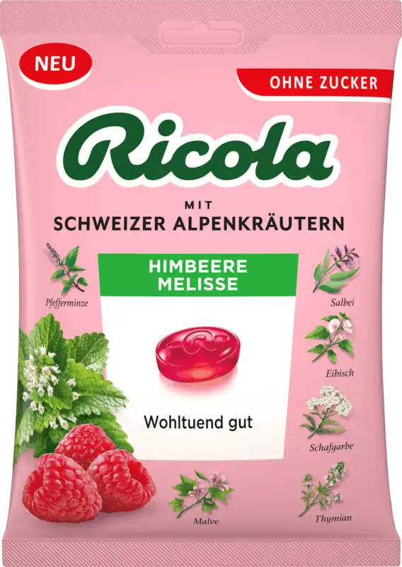 Ricola Bonbons Schweizer Alpenkr&auml;uter Himbeere Melisse zuckerfrei