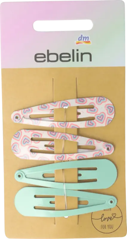 ebelin Haarspangen in t&uuml;rkis und rosa mit Herz-Muster