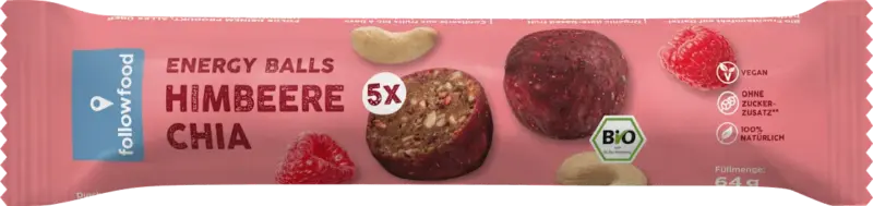 followfood Fruchtkonfekt Bliss Balls Bio Himbeere und Chia