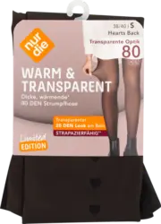 nur die Strumpfhose Warm & Transparent Strapazierf&auml;hig schwarz mit Herz, Gr. 38-40