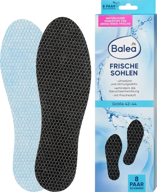 Balea Einlegesohlen Frischesohlen schwarz, Gr. 42-44 (8 Paar)