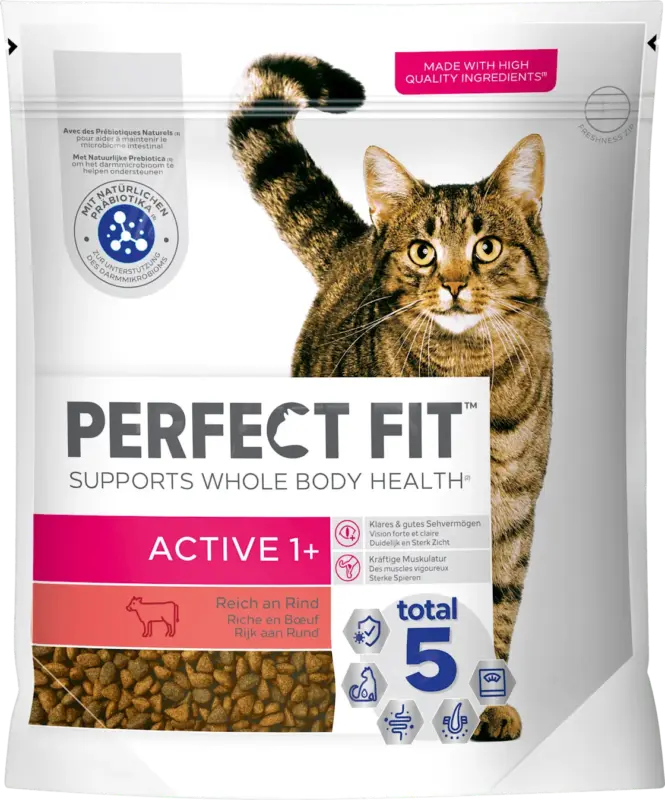 PERFECT FIT Trockenfutter Katze active 1+ Reich an Rind