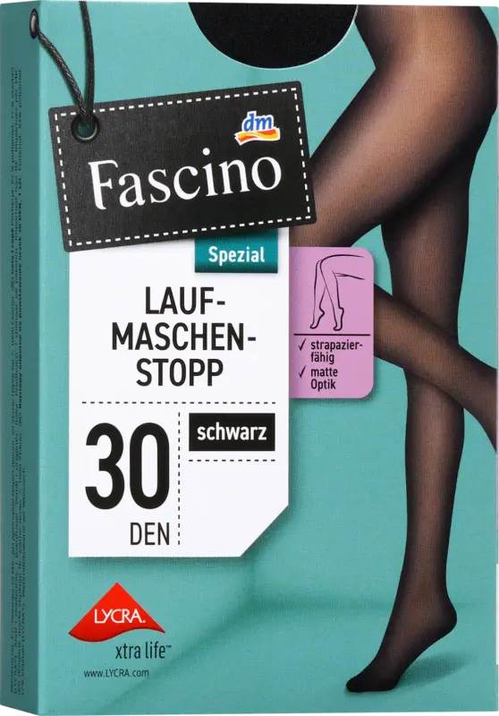 Fascino Strumpfhose Laufmaschenstopp schwarz DEN 30, Gr. 42/44