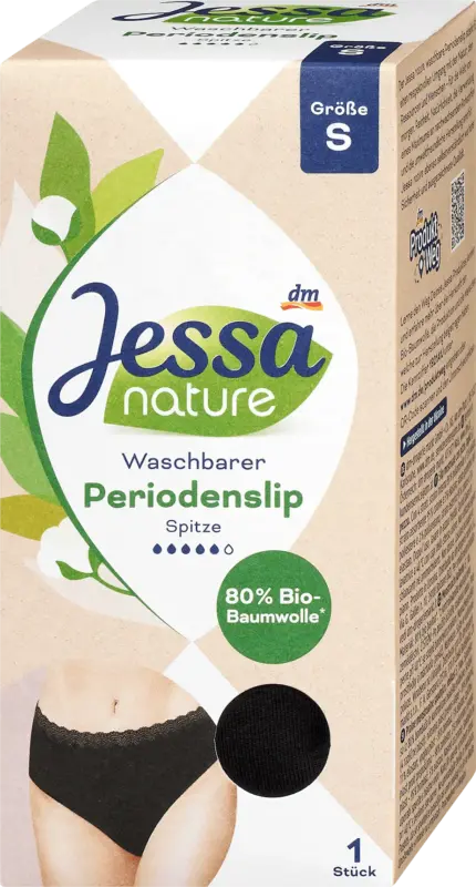 Jessa Periodenunterw&auml;sche Slip Spitze nature schwarz Gr. S