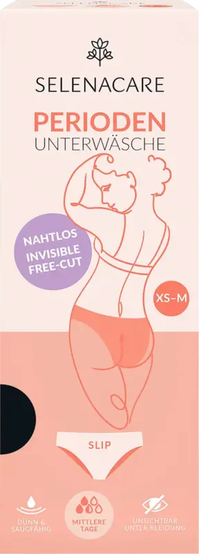 SELENACARE Periodenunterw&auml;sche Free-Cut schwarz Gr XS. XS-M