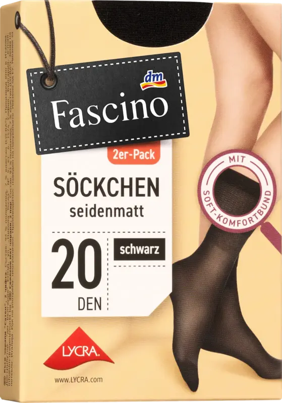 Fascino S&ouml;ckchen seidenmatt schwarz 20 DEN, Gr. 39 - 42 (2 Paar)