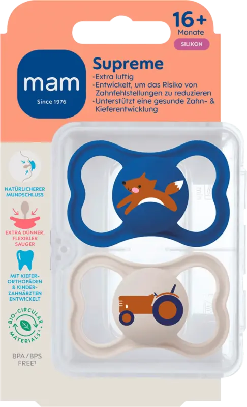 mam Schnuller Supreme blau/beige 16+ Monate